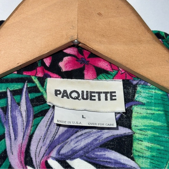 Vintage 90s Paquette Tropical Front Tie Button Up Shirt Large - Picture 7 of 8